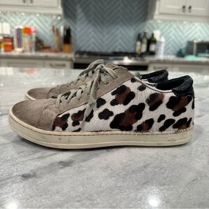 P448 John Leopard Sneakers Shoes Size 37 7 grey cow print animal print